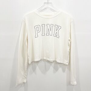 Pink VS Long Sleeve Crop Tee Top Ivory Oversized S